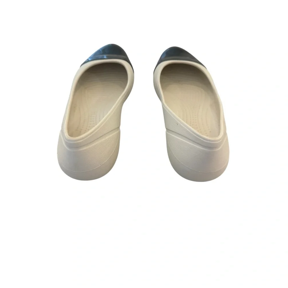 Crocs Women's Cap Toe Flat, specifically in the Stucco / Black color combination